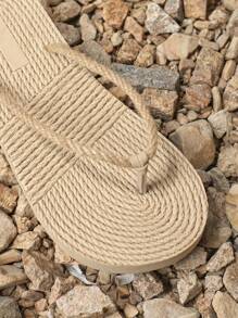 Hàng mới đến Của phụ nữ Mùa hè Dệt Kẻ sọc Dép đi trong nhà , bờ biển & Trong nhà Bằng phẳng Dép tông - Màu Khaki - Xem 2