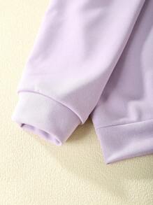 SHEIN Tween Girl Heart Print Hoodie & Sweatpants - Purple - View 3