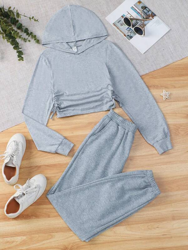 Teen Girl Ruched Knot Side Hoodie & Sweatpants SHEIN USA