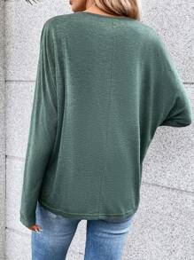 SHEIN Frenchy Viền Lace tương phản tay cánh Áo thun - màu xanh lá - Xem 2