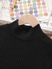 Vestido de punto acanalado con cuello de tortuga para adolescentes - Negro - Ver 3