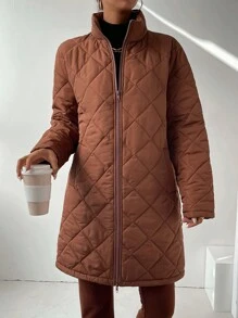 SHEIN LUNE Women's Winter Clothes Padded Padded Coat/Padded Coat - Brown - View 7