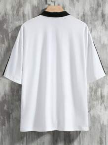 Aesthetic Post--Men's Loose-Fit Polo Shirt With Letter Graphics And Contrast Side Seams - Black and White - View 2