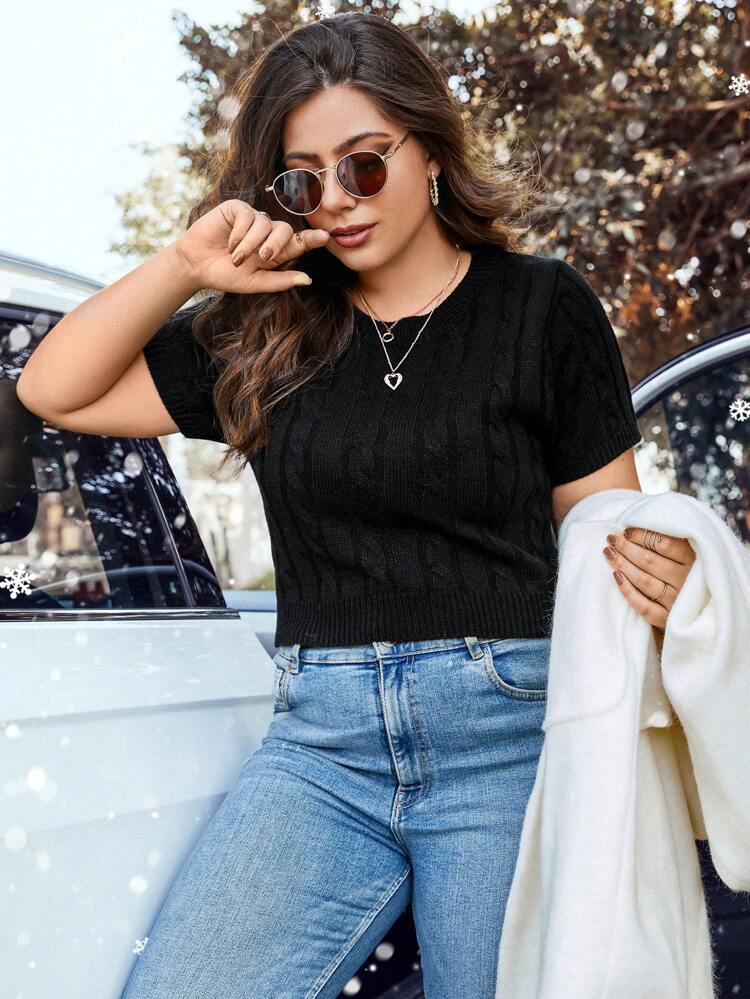 Plus Solid Cable Knit Top