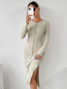 SHEIN Essnce 女性紋理質感織物洋裝 - 棕色 - 查看 3