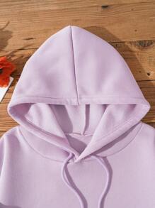 SHEIN EZwear Plus Size Hooded Sweatshirt With Slogan Print And Thermal Lined - Mauve Purple - View 4