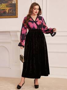 Modelyn Kích thước lớn Của phụ nữ In bướm Tay áo chuông Đầm - màu đen - Xem 5