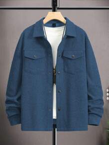 Manfinity Homme 男士翻蓋口袋按扣前花呢外套 - 寶藍色 - 查看 4