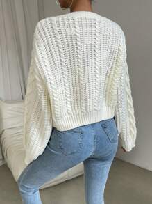 SHEIN Essnce Cable Knit Drop Shoulder Cardigan - Beige - View 2
