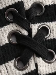 SHEIN EZwear 大碼條紋圖案一字肩打結細節T恤 - 彩色 - 查看 4