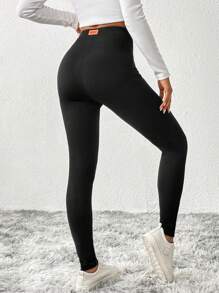SHEIN Essnce 2pcs Letter Patched Elastic Waist Leggings - Multicolor - View 2