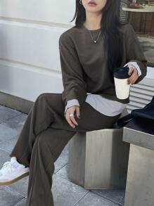 Dazy Star Women's Striped Patchwork Drop Shoulder Top And Pants Set Tracksuits Women Set Lounge Sets For Women - Dark Grey - View 8