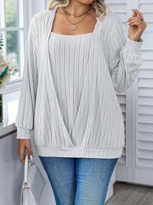 EMERY ROSE Plus Solid Ribbed Knit Sweatshirt Pullover Fall Outfit Winter Autumn