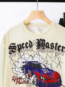 Boys' Casual Printed Round Neck Pullover Sweatshirt And Shorts Two-Piece Set For Tween - Apricot - View 3