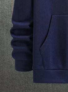 Manfinity Homme Men's Hooded Sweatshirt With Kangaroo Pocket And Drawstring, Letter Printed - Navy Blue - View 4