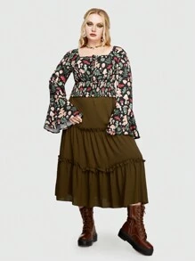 Inna Moreva 大尺碼香菇和植物印花鈴袖上衣 - 軍綠色 - 查看 5