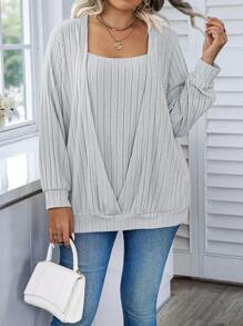 EMERY ROSE Plus Solid Ribbed Knit Sweatshirt Pullover Fall Outfit Winter Autumn