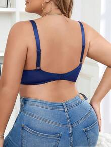Plus Contrast Mesh Bralette - Navy Blue - View 2