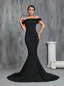 Off Shoulder Mermaid Hem Floor Length Wedding Dress