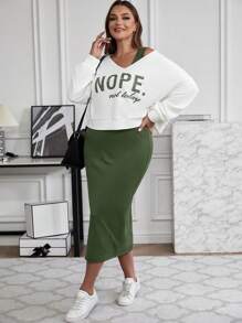 SHEIN LUNE Plus Size Leopard Print Two-Piece Set, V-Neck Long Sleeve Sweatshirt & Leopard Print Long Skirt Fall Women Clothes - Multicolor - View 4