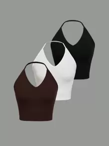 SHEIN Essnce Áo 3 dây dệt kim cổ yếm dành cho nữ - Nhiều màu - Xem 5