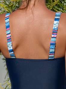 Swim SPRTY Summer Beach Geo Print Ruched Tankini - Multicolor - View 4