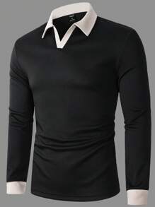 Manfinity Homme Camisa polo de manga larga con bloque de color para hombre, cuello para salida casual del marido