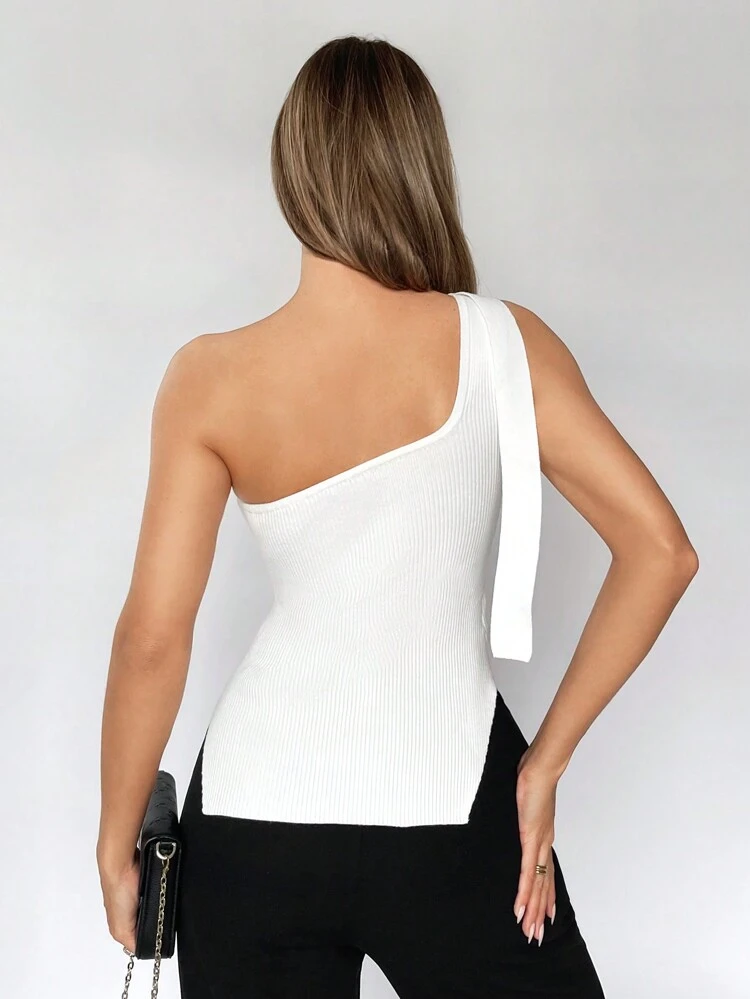 Women's One Shoulder Hollow Out Knitted Top