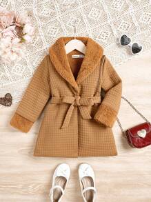 SHEIN Cô Gái Trẻ 	
Fuzzy Khăn quàng Thắt lưng áo - Màu vàng - Xem 1