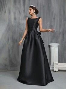 Vestido de novia unicolor de satén línea A - Negro - Ver 5
