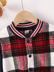 SHEIN 小男孩格子印花條紋飾校隊大衣（不含 T 卹） - 彩色 - 查看 4