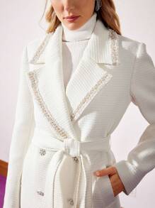 MOTF PREMIUM Abrigo tweed con cinturón con perla ribete - Blanco - Ver 2
