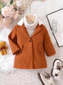Đứa bé gái 1 Miếng Cổ áo Borg Cổ áo Áo khoác - Màu Khaki - Xem 1