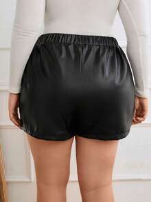 SHEIN Privé Hơn Cao eo Bao bên chất liệu da PU Váy quần - màu đen - Xem 2