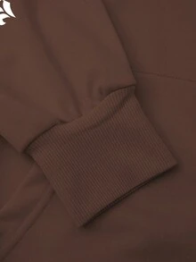 Manfinity LEGND 男士標語圖案袋鼠口袋抽繩連帽衫 - 咖啡棕 - 查看 5