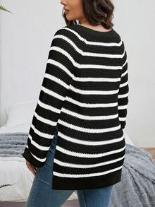Calvaya Plus Size Striped Raglan Sleeve Sweater - Multicolor - View 2