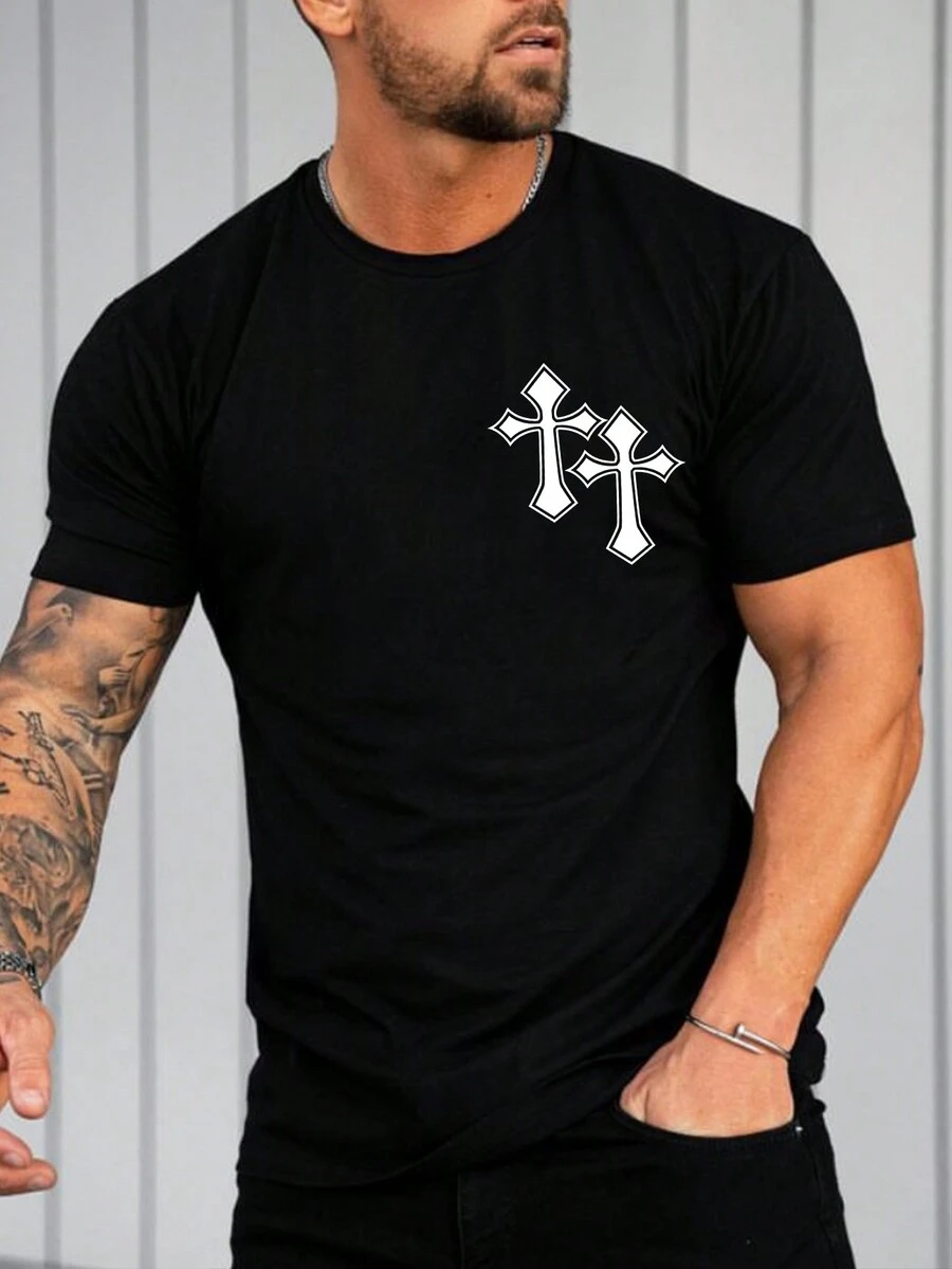 Manfinity LEGND Hombres Camiseta cruzado con estampado - Negro - Ver 1