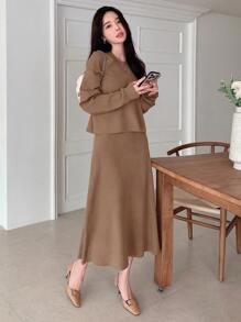 Dazy Star Chất rắn Cổ chữ V Áo len & Đan Đầm - Lạc đà - Xem 6