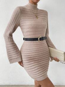 SHEIN Clasi High Neck Flounce Sleeve Bodycon Sweater Dress