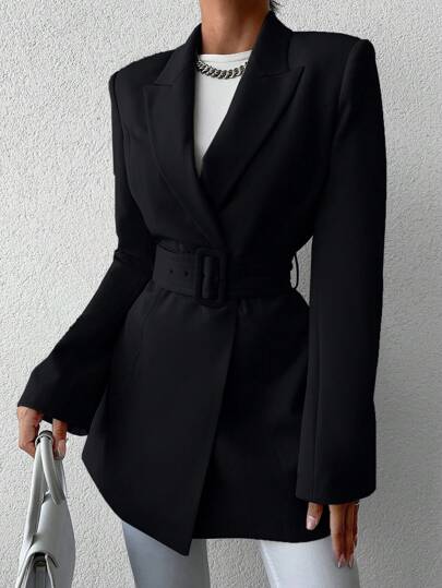 EURMUSE Women's Belted Long Suit Coat