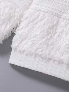 SHEIN Girls' Jacquard Plaid & Fleece Patchwork Pullover Sweatshirt - White - View 5