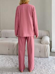 RueChic Text Printed Pajama Set - Pink - View 2