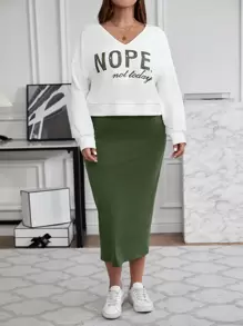 SHEIN LUNE Plus Size Leopard Print Two-Piece Set, V-Neck Long Sleeve Sweatshirt & Leopard Print Long Skirt Fall Women Clothes - Multicolor - View 5