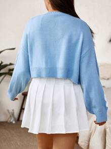 SHEIN Qutie Áo khoác cardigan hở vai họa tiết đám mây cỡ lớn - Màu xanh lam - Xem 2