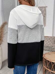 SHEIN LUNE 拼接半拉鍊束口連帽衛衣 - 彩色 - 查看 2