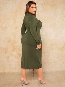 SHEIN SXY 大尺碼束腰分擺裙，新年女裝聖誕綠裝 - 綠色 - 查看 2