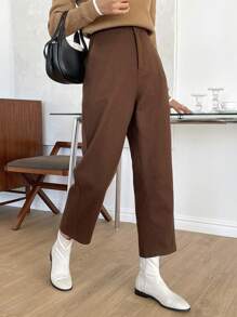 DAZY Zipper Fly Cropped Suit Pants - Coffee Brown - View 3