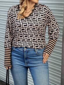 Calvaya Plus Striped & Geo Print Eyelash Lace Trim Tee - Multicolor - View 4