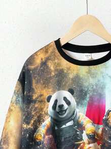 SHEIN Cậu bé Tween 3D In Động vật Áo chui đầu - màu nâu - Xem 4