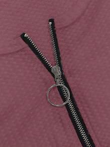 INAWLY Camiseta tejido waffle con cremallera media - Rosa Oxidada - Ver 5